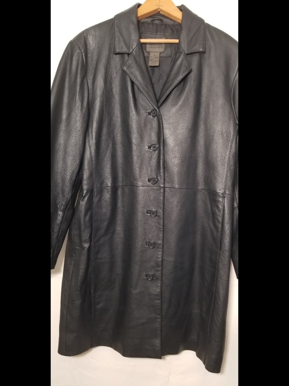 John Paul Richard Black Leather Trench Coat Size 10